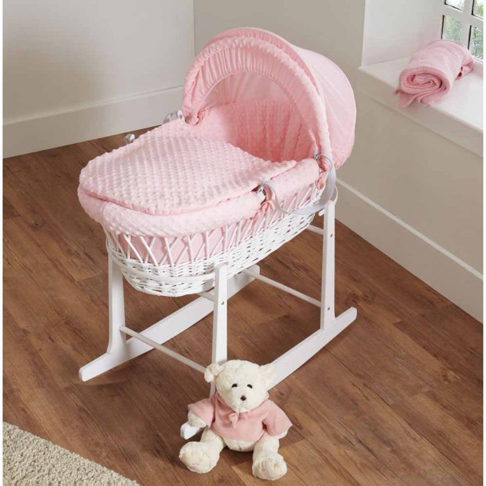 Pink Dimple Wicker Moses Basket & Rocking Stand