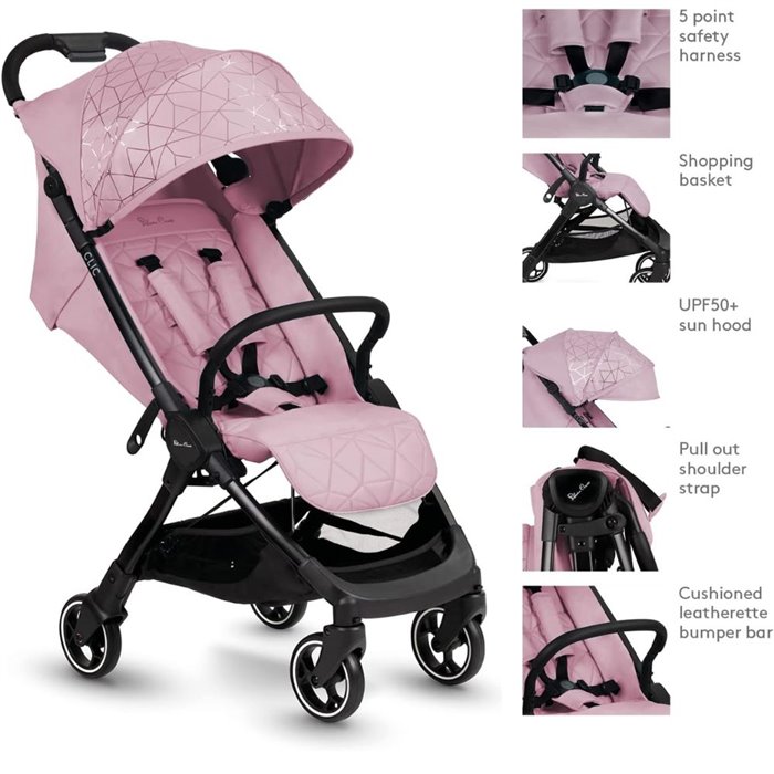 Silver Cross Clic Compact Stroller- Pink (With Footmuff) - Image 3