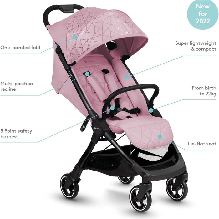 Silver Cross Clic Compact Stroller- Pink (With Footmuff) - Image 4