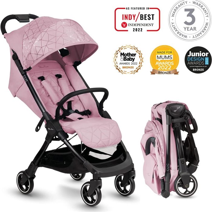 Silver Cross Clic Compact Stroller- Pink (With Footmuff) - Image 5