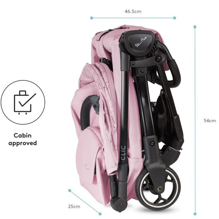 Silver Cross Clic Compact Stroller- Pink (With Footmuff) - Image 7